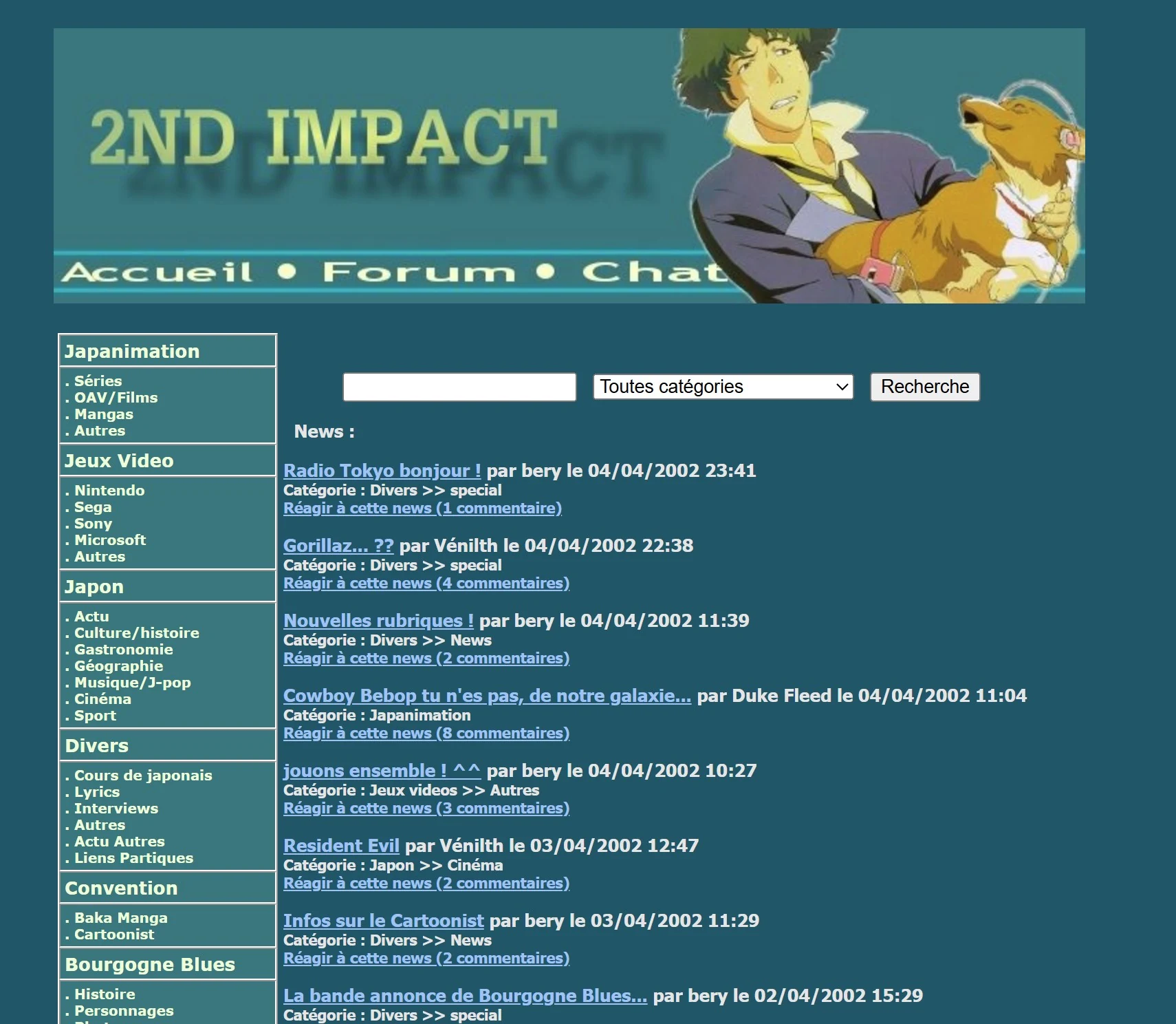 Capture de la version 2002 du site culturel 2nd-Impact