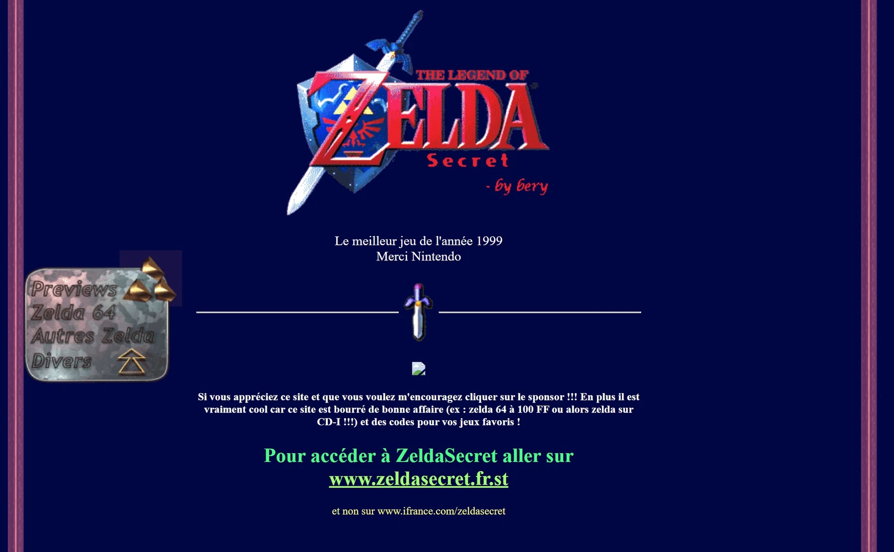 Capture du site ZeldaSecret créé par Brice à la fin des années 1990